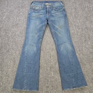 True Religion Joey Jeans Womens Size 30 Measures 32x34 Blue Flare USA